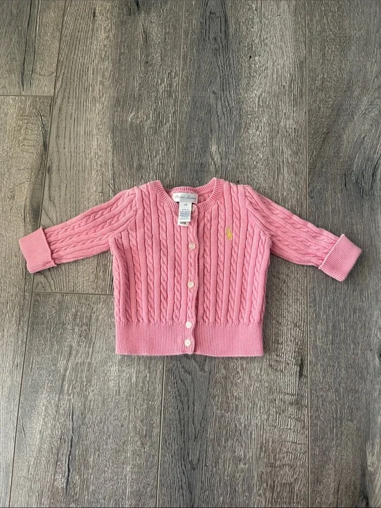 Ralph Lauren Pink Cable Knit Baby Cardigan