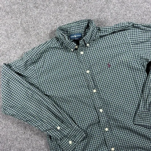 Ralph Lauren Button Down Shirt Kids L 16/18 Green Plaid Long Sleeve Preppy