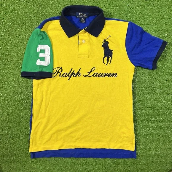 Kids Polo Ralph Lauren Color Block Polo Youth Med 10/12 Rare Big Pony #3 Yellow