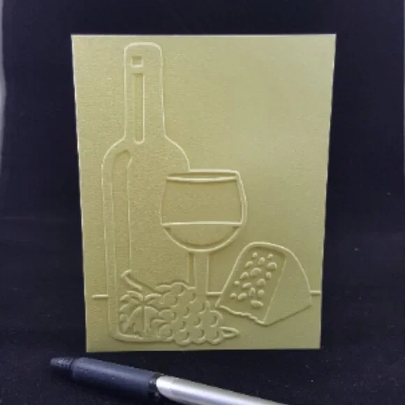 Cheese & Wine Embossed Note Cards w Matching Envelopes, Set of 6, Embossed Cards