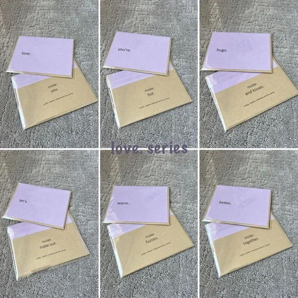 Set of 6 - Handmade Simply Stated Greeting Card Set - Love Series