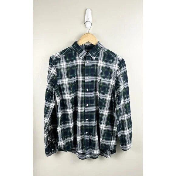 RALPH LAUREN‎ Boys Flannel Button Up Tartan Plaid Green Black Sz 18-20/XL