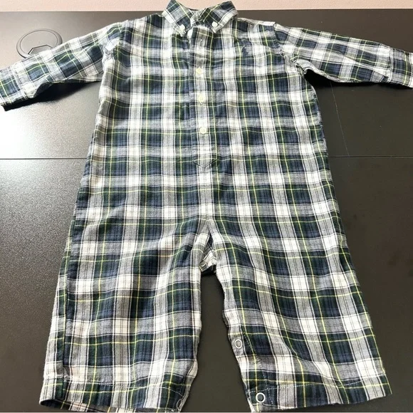 POLO Ralph Lauren Blue, Green and Yellow Plaid Romper. Boys Size 12 Months.