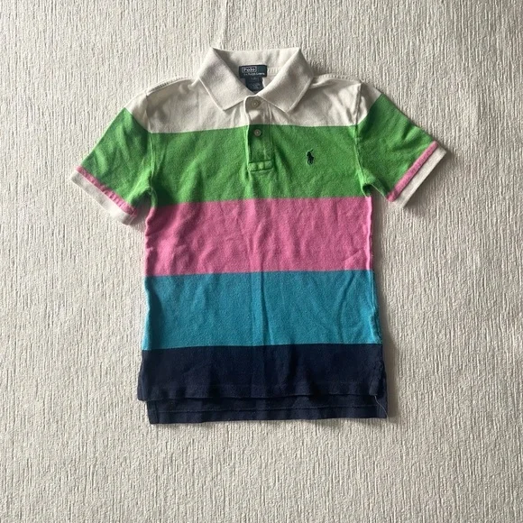 Ralph Lauren Boys' White/Green/Pink/Blue/Navy Stripe Polo