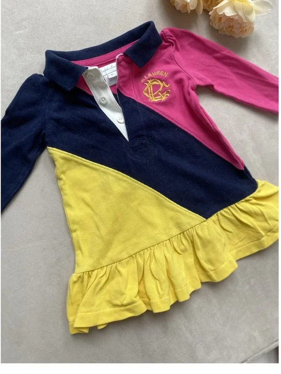 VGC-1-3 Month Ralph Lauren Colorblock Polo Dress - Navy, Pink & Yellow