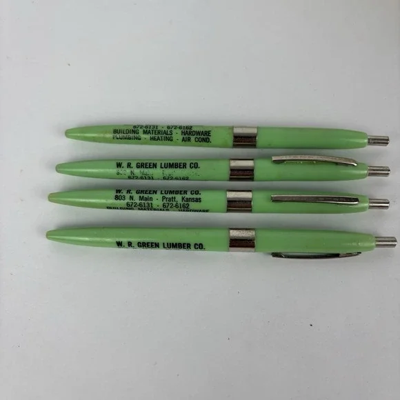 W. R. Green Lumber Co. Mechanical Pens (4) Gold Bond Promotional VTG Pratt, KS