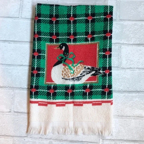 Vintage Cottagecore Christmas goose hand towel
