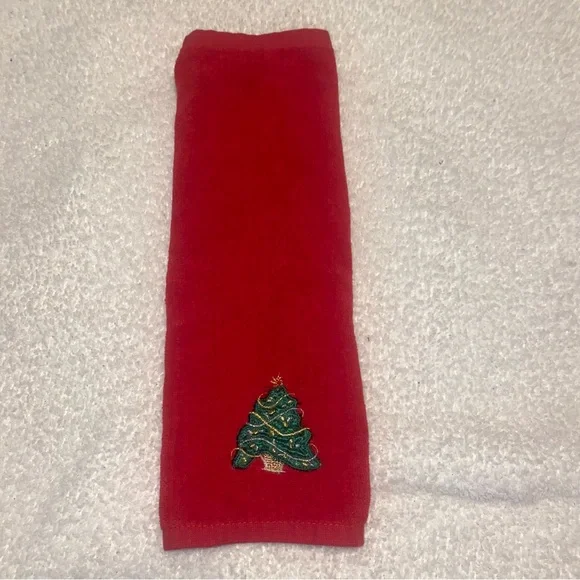 Vintage Red Hand Towel with Christmas Tree Embroidery