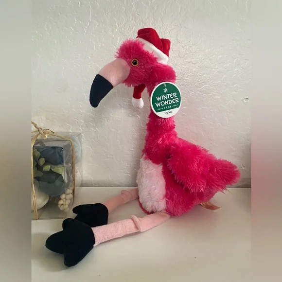 Dan Dee singing Pink Flamingo Macarena Christmas animated Santa hat NWT