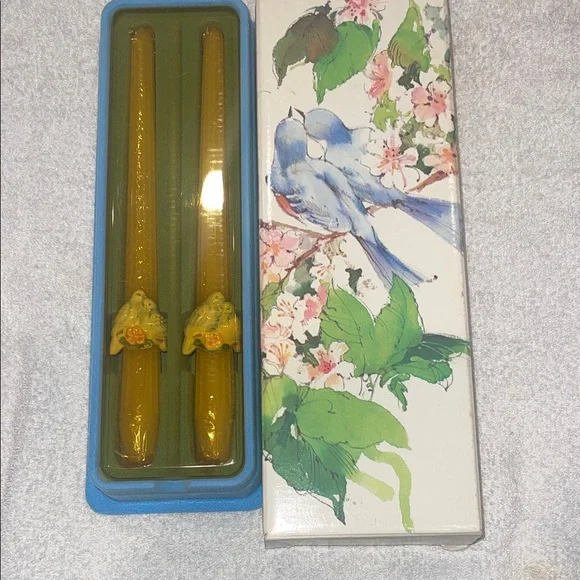 Avon Yellow Bird Taper Candle Pair new in original box