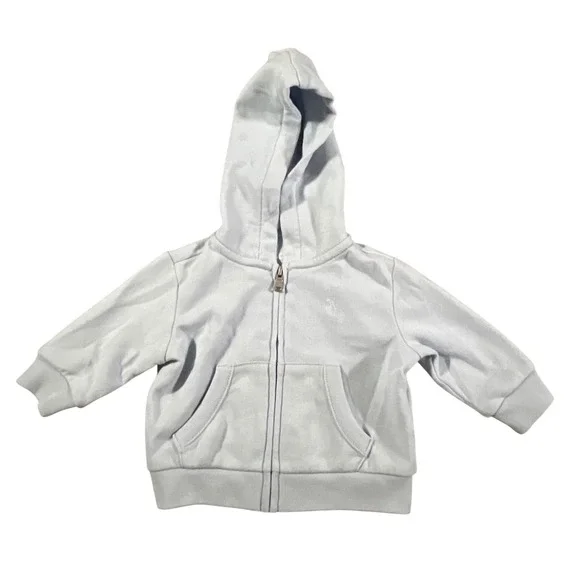 Ralph Lauren Hoodie Baby 3M Blue Full Zip Cotton Blend Pony Logo Sweatshirt