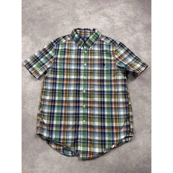 Ralph Lauren‎ Shirt Boys Medium Multi Plaid Short Sleeve Button Down Pony Logo