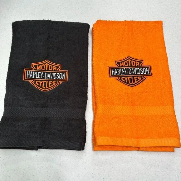 Harley Davidson Towels Embroidered Hand Towel Set Black Orange Bathroom Decor