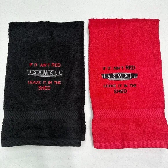 Farmall Towels Embroidered Hand Towel Set Red Black Bathroom Farm Tractor Decor