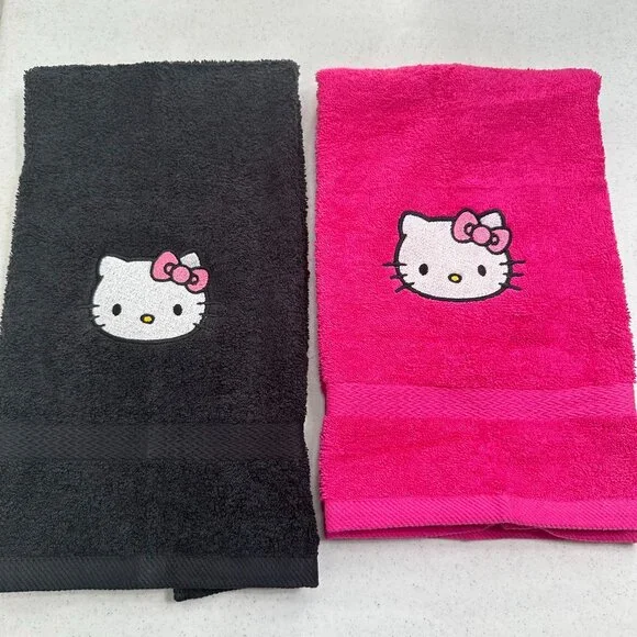 Hello Kitty Towels Embroidered Hand Towel Set Hot Pink Cute Girly Bathroom Decor