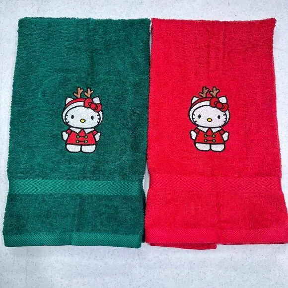Hello Kitty Christmas Towels Embroidered Hand Towel Set Cute Holiday Bathroom