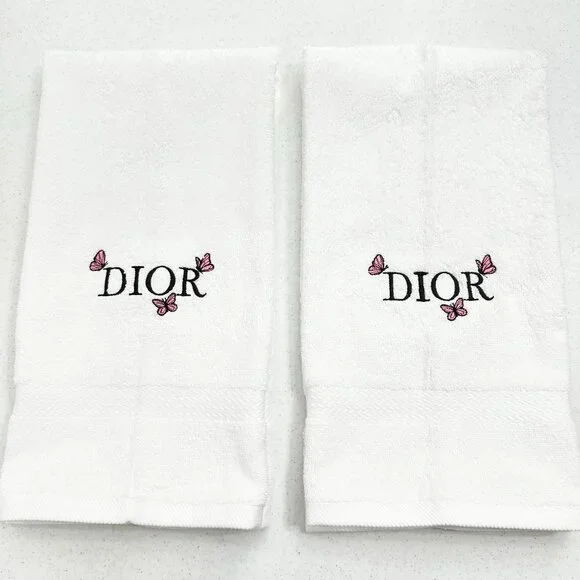 DIOR Style Towels Embroidered Hand Towel Set White Black Butterflies Bathroom
