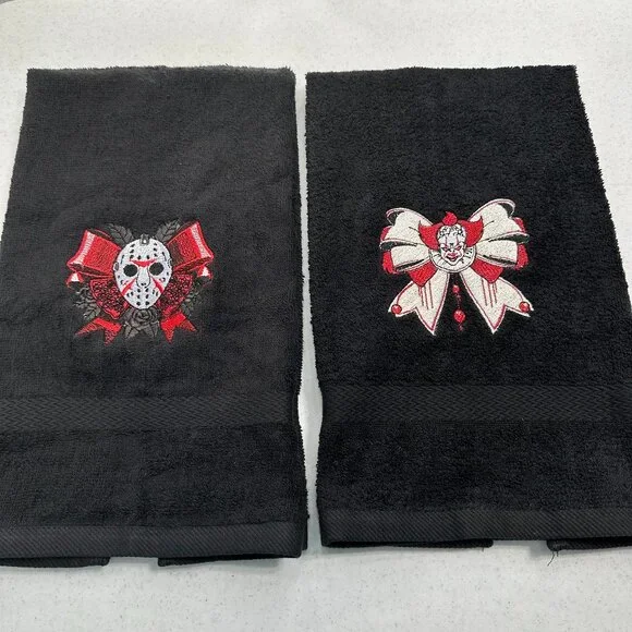 Halloween Horror Towel Set Embroidered Freddy Jason Scream Pennywise Beetlejuice