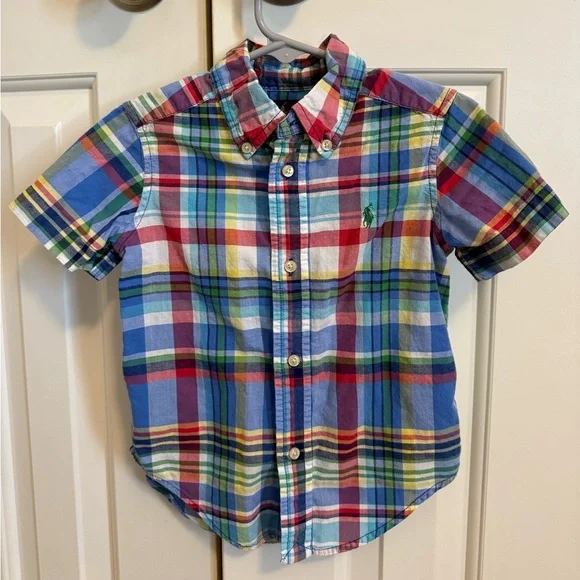 Ralph Lauren Plaid Short Sleeve Button Up Shirt Toddler Size 2T