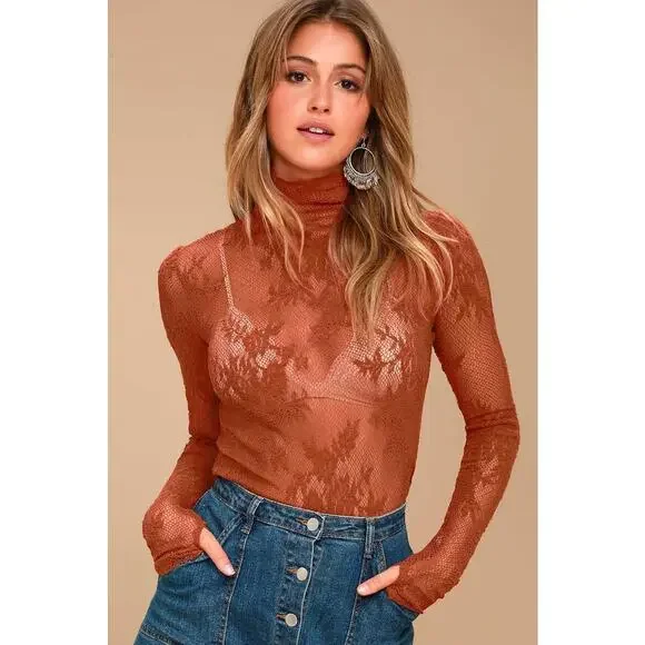 Free People Sweet Secrets Lace Layering Turtleneck Top, XS