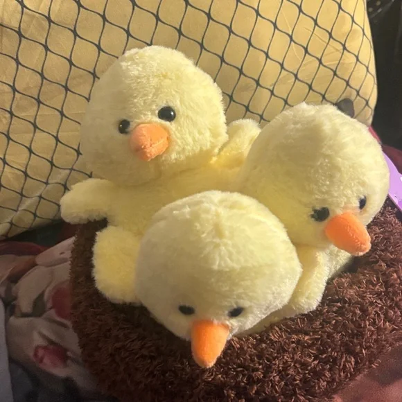 Charming Yellow Plush Chicks in Nest