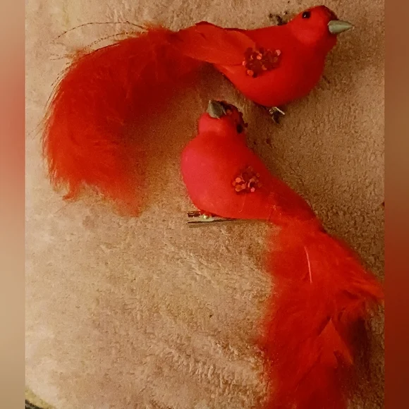 Red Decorative Clip-On Bird Pair Or Hair Clip