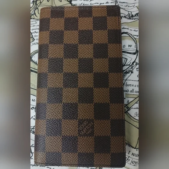 Authentic Louis Vuitton Damier Ebene Brazza long wallet 7.5 X3.9