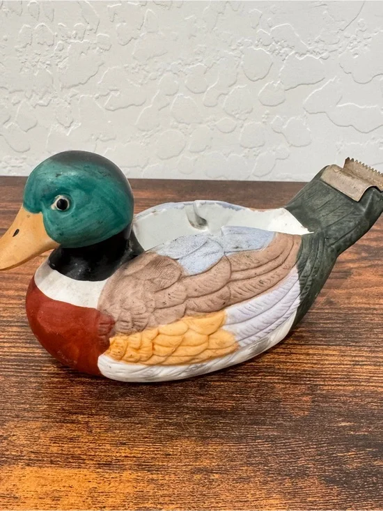 Vintage Mallard Duck Ceramic Tape Dispenser 6” Outdoor Decoy Home Office