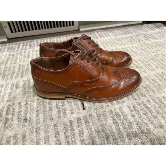Stacy Adams Youth Boys Wingtip Oxford Dress Shoes Leather Lace-Up Brown Size 13