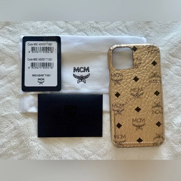 MCM Metallic Gold Phone Case with Black Accents