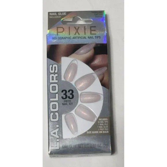 LA Colors Pixie Holographic 33 Piece Nail Tip Kit Twinkling CNT100 Coffin