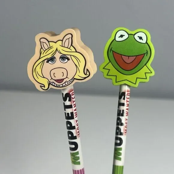 Muppets Most Wanted pencils Miss Piggy & Kermit Pencil Topper Erasers
