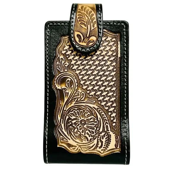 Western Leather Phone holster - Funda de piel vaquera Black and Brown