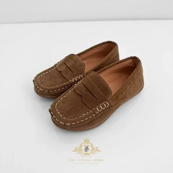 NWT Handsome Boys Vintage Style Classic Loafers Cute Children's Shoes Camel 8