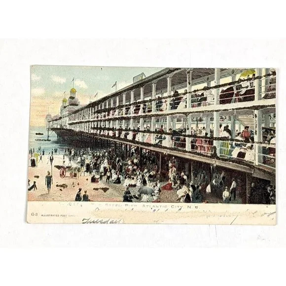 Vintage Postcard Illustrated The Steel Pier Atlantic‎ City New Jersey NJ 1900s