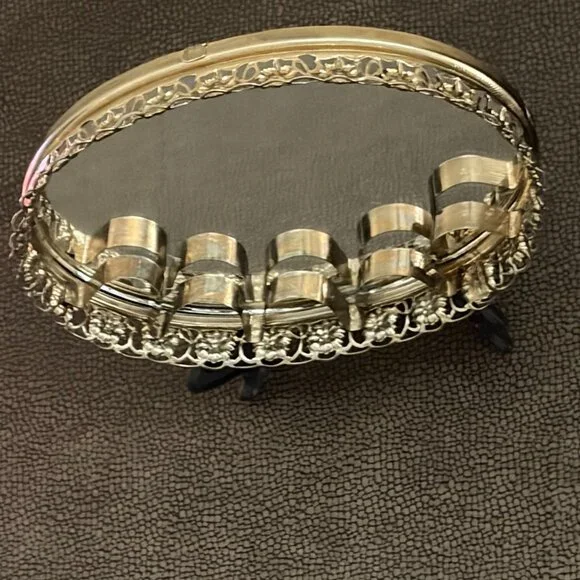 Vintage oval mirrored vanity tray