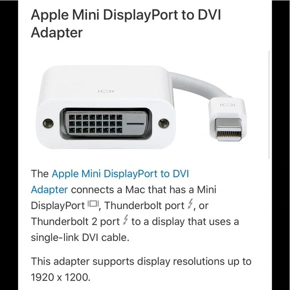 APPLE MAC Mini DisplayPort to DVI Adapter Genuine Apple Mac Display Port Monitor