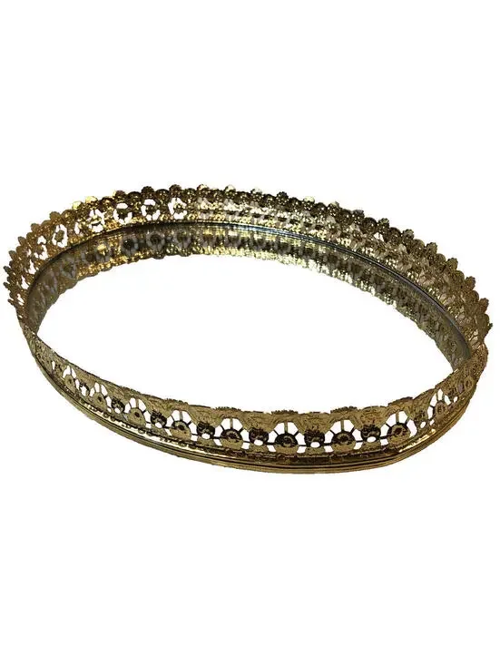 Vanity tray mirror gold tone ornate design 13