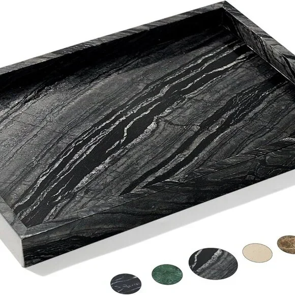 Natural Marble Tray for Bathroom, Genuine Ancient Wood Grain Marble Vanity Tray,