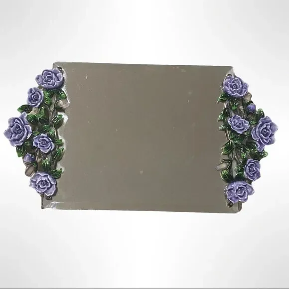 Beautiful Vintage Mirrored Tray with Purple Floral Ends