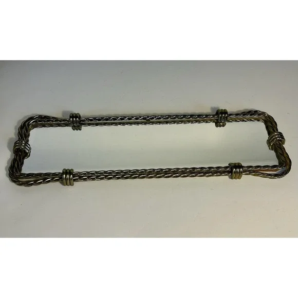 Vintage Hollywood Regency Mirrored Vanity Tray Twisted Gold Tone Metal