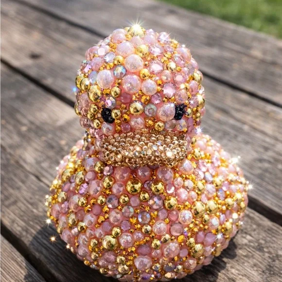 Hand Blinged Jeep Duck | Pink & Gold Rhinestone Decor | 6x6