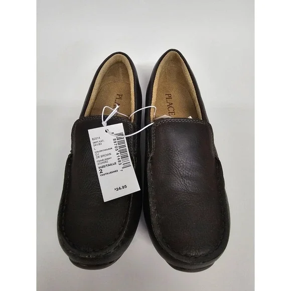 The Childrens Place Boys Size 2 Brown Slip On Loafer Wedding/Uniform Dress Shoes