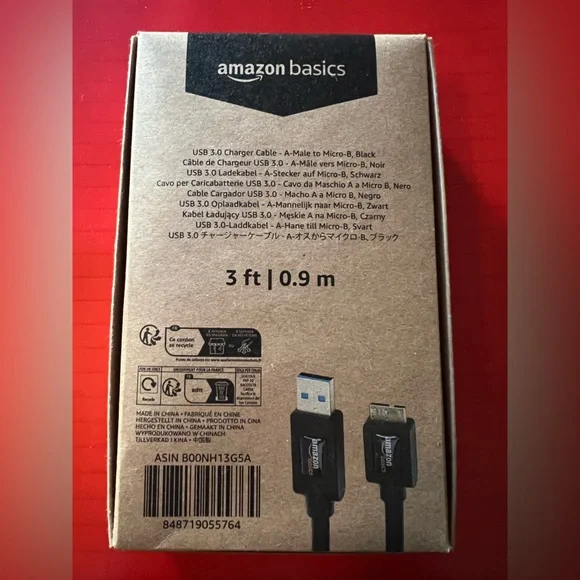 NIB Amazon USB 3.0 A-Male to Micro B USB Cable