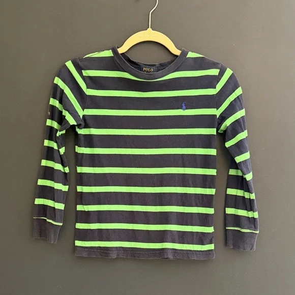 Polo Ralph Lauren Boys Striped Long Sleeve Shirt Size 6 Navy Green 100% cotton