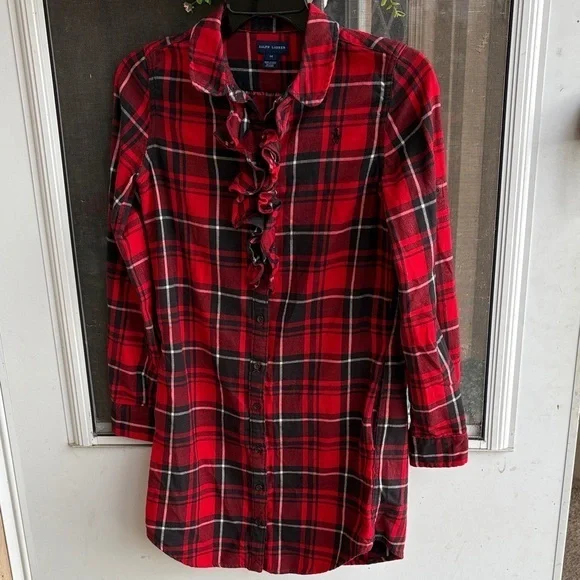 Ralph Lauren Red and Black Plaid Button-Up Shirt dress