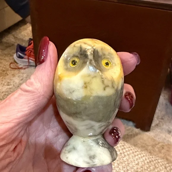 Handcrafted Stone Owl Figurine - Yellow and Gray