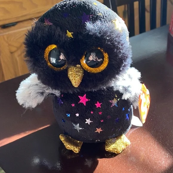 Ty Starry Night Owl Plush with Gold and Black