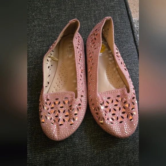 Girls Pink Laser-Cut Ballet Flats Sz 3