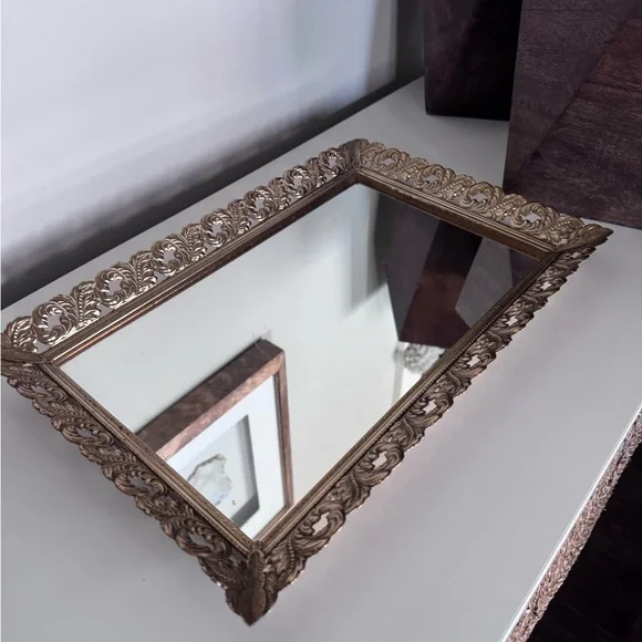 Vintage Mirrored Brass Vanity Tray 15 x 10